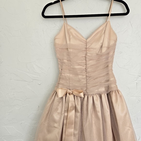 Vintage Gunne Sax Gold Glitter Bow Tulle Dress